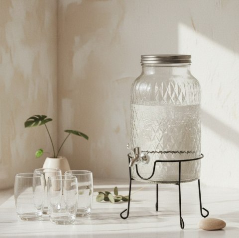 MODERN KITCHEN Słój z kranikiem 6 L na stelażu – Allesken, Kryształowy