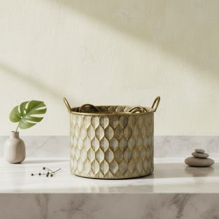 Metalowa Osłonka na Kwiaty MARINA DARK M 23x23x17 cm – Złota, Ażurowa z Uchwytami