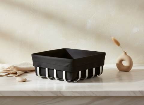 Metalowy Koszyk na Pieczywo CASSIE 22x22 cm – Srebrny z Czarnym Wkładem