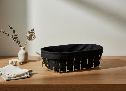 Owalny Koszyk Metalowy CASSIE 32x22 cm – Złoty z Czarnym Wkładem