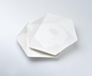 RALPH WHITE Komplet 2 talerzy deserowych 24,5x21 cm – Biała Porcelana, Heksagon