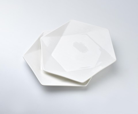 RALPH WHITE Komplet 2 talerzy deserowych 24,5x21 cm – Biała Porcelana, Heksagon