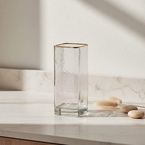 Wazon szklany SERENITE 10x10x24,5 cm MONDEX – Złoty Rant, Loft