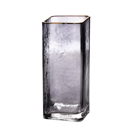 Wazon szklany SERENITE 10x10x24,5 cm MONDEX – Złoty Rant, Dymione Szkło