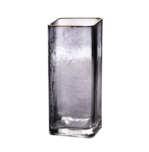 Wazon szklany SERENITE 10x10x24,5 cm MONDEX – Złoty Rant, Dymione Szkło