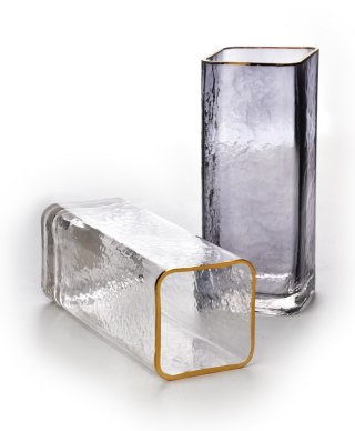 Wazon szklany SERENITE 10x10x24,5 cm MONDEX – Złoty Rant, Dymione Szkło