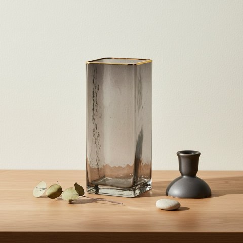 Wazon szklany SERENITE 10x10x24,5 cm MONDEX – Złoty Rant, Dymione Szkło