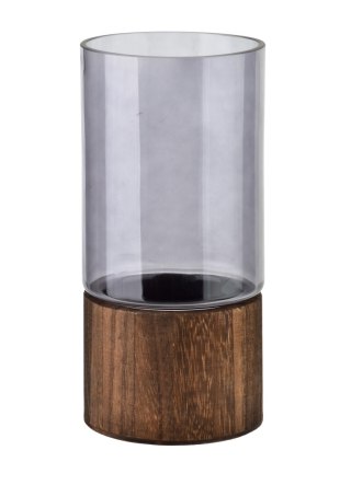 SERENITE Wazon szklany 12x12x25 cm – Mondex, Drewniana Podstawa, Loft