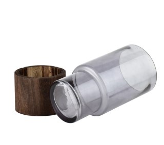 SERENITE Wazon szklany 12x12x25 cm – Mondex, Drewniana Podstawa, Loft