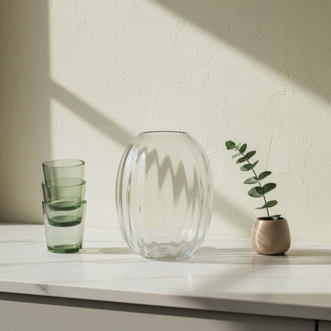 Wazon szklany SERENITE 16x20 cm MONDEX – Transparentny, Prążkowany