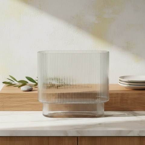 Wazon szklany SERENITE 19,5x10x18 cm – Mondex, Prążkowany, Modern Loft