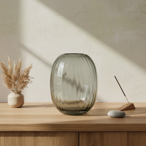 Wazon szklany SERENITE 20x20x25,5 cm – Mondex, Szary, Prążkowany