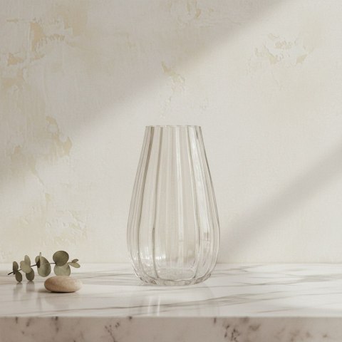 Wazon szklany SERENITE 8,5x14,5x25 cm – Mondex, Prążkowany, Kształt Kropli