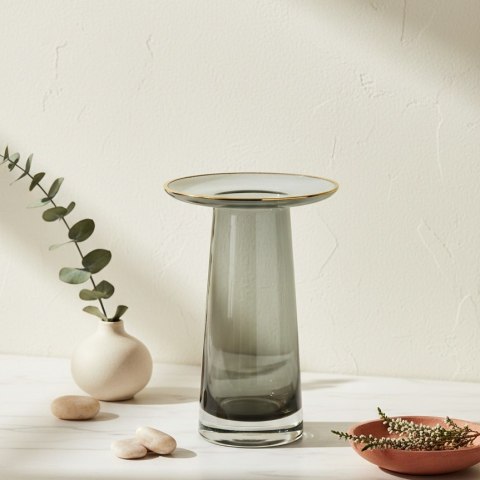 Wazon szklany SERENITE 13,5x13,5x20 cm – Mondex, Szaro-złoty, Z kołnierzem