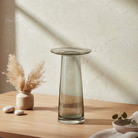 Wazon szklany SERENITE 14,5x14,5x25 cm – Mondex, Szaro-złoty, Z kołnierzem