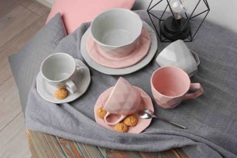 Talerz Obiadowy ADEL GREY 24 cm – Szara Ceramika, Nowoczesny Diamentowy Wzór