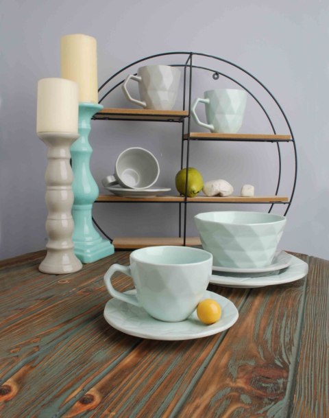 Talerz Obiadowy ADEL MINT – Miętowa Ceramika, Nowoczesny Diamentowy Wzór