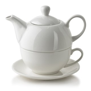 Porcelanowy Zestaw Tea for One BASIC – Dzbanek 410 ml i Filiżanka 280 ml, Biały