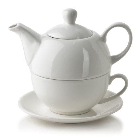 Porcelanowy Zestaw Tea for One BASIC – Dzbanek 410 ml i Filiżanka 280 ml, Biały
