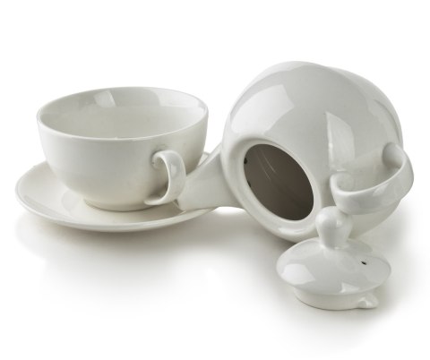 Porcelanowy Zestaw Tea for One BASIC – Dzbanek 410 ml i Filiżanka 280 ml, Biały