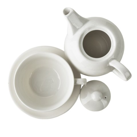 Porcelanowy Zestaw Tea for One BASIC – Dzbanek 410 ml i Filiżanka 280 ml, Biały