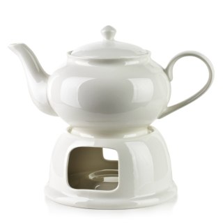 Dzbanek Porcelanowy z Podgrzewaczem BASIC 1,1 l – Biały Zestaw do Herbaty, Eco Box