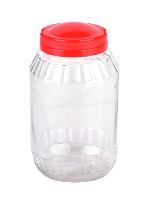 Duży Słój Szklany BASIC KITCHEN 3,1 L – z Czerwoną Pokrywką i Uchwytem, COOKINI