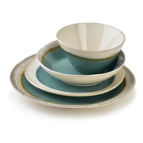 Ceramiczna Miska do Zupy BASIC NATURE 15 cm 600 ml – Dwukolorowa: Morski Teal i Krem