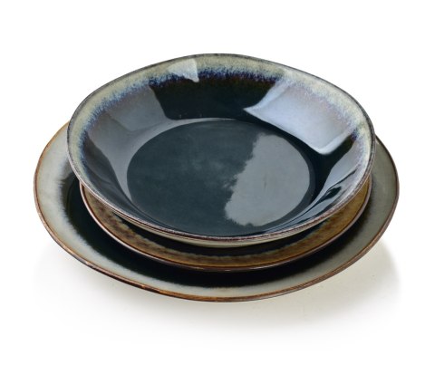 Ceramiczna Miska BASIC NATURE 23 cm 600 ml – Morski Granat i Piasek, Styl Rzemieślniczy