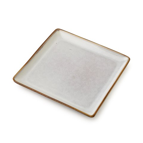Ceramiczny Talerz Kwadratowy Deserowy BASIC NATURE 18 cm – Styl Rękodzielniczy, Piaskowy Krem