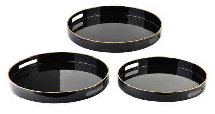 Komplet 3 Tac Dekoracyjnych BLANCHE BLACK – Okrągłe, Czarny Połysk