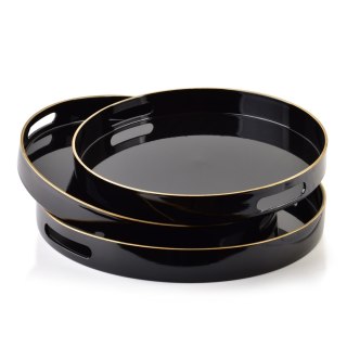 Komplet 3 Tac Dekoracyjnych BLANCHE BLACK – Okrągłe, Czarny Połysk