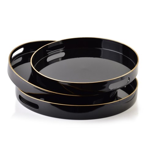 Komplet 3 Tac Dekoracyjnych BLANCHE BLACK – Okrągłe, Czarny Połysk