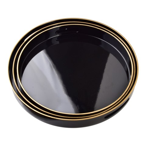 Komplet 3 Tac Dekoracyjnych BLANCHE BLACK – Okrągłe, Czarny Połysk