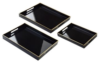 Komplet 3 Tac Dekoracyjnych BLANCHE BLACK – Czarny Połysk, Nowoczesny Minimalizm