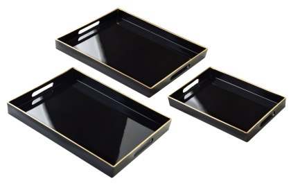 Komplet 3 Tac Dekoracyjnych BLANCHE BLACK – Czarny Połysk, Nowoczesny Minimalizm