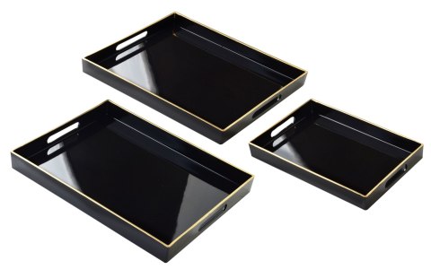 Komplet 3 Tac Dekoracyjnych BLANCHE BLACK – Czarny Połysk, Nowoczesny Minimalizm