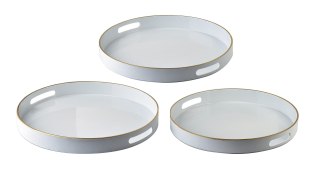 Komplet 3 Tac Dekoracyjnych BLANCHE WHITE – Okrągłe, Biały Połysk, Nowoczesna Harmonia