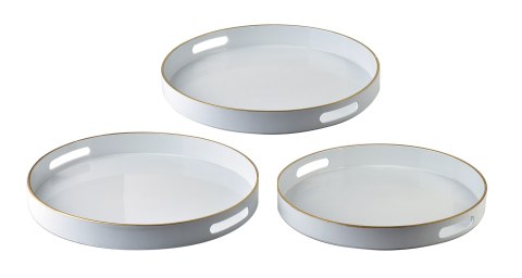 Komplet 3 Tac Dekoracyjnych BLANCHE WHITE – Okrągłe, Biały Połysk, Nowoczesna Harmonia