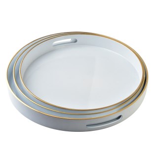 Komplet 3 Tac Dekoracyjnych BLANCHE WHITE – Okrągłe, Biały Połysk, Nowoczesna Harmonia