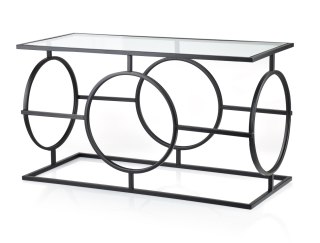 Metalowy Stolik Konsola CEDRIC 80 cm – Czarny ze Szklanym Blatem