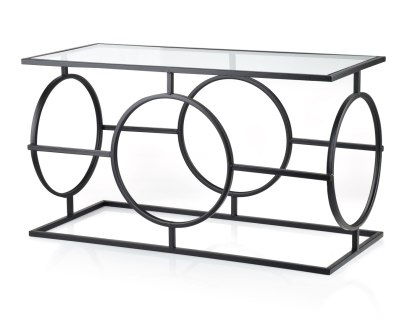 Metalowy Stolik Konsola CEDRIC 80 cm – Czarny ze Szklanym Blatem
