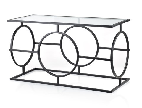 Metalowy Stolik Konsola CEDRIC 80 cm – Czarny ze Szklanym Blatem