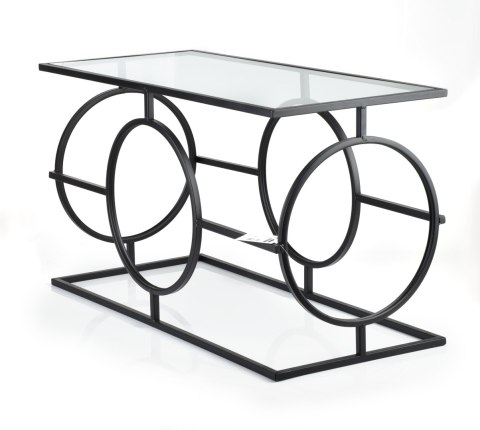 Metalowy Stolik Konsola CEDRIC 80 cm – Czarny ze Szklanym Blatem