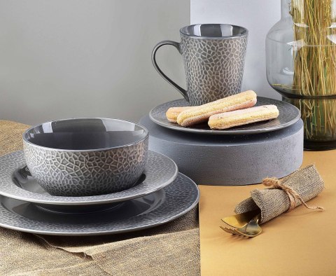 HUDSON Talerz Głęboki 22 cm 250 ml – Szara Porcelana, Efekt Młotkowania