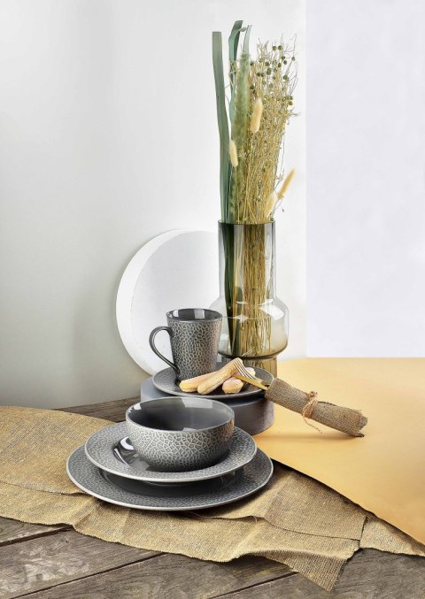 HUDSON Talerz Obiadowy 27 cm – Szara Porcelana, Efekt Młotkowania