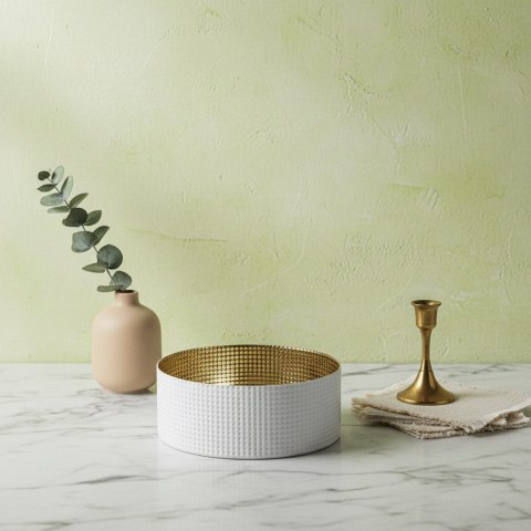 Misa dekoracyjna SERENITE WHITE 22,5x22,5x10 cm – Mondex, Biało-złota, Szklana