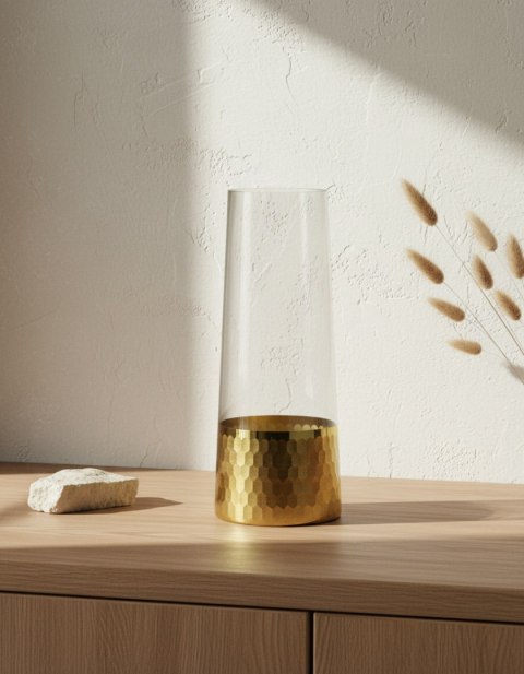 Wazon szklany SERENITE 10x10x25 cm skośny – Mondex, Złote Łuski