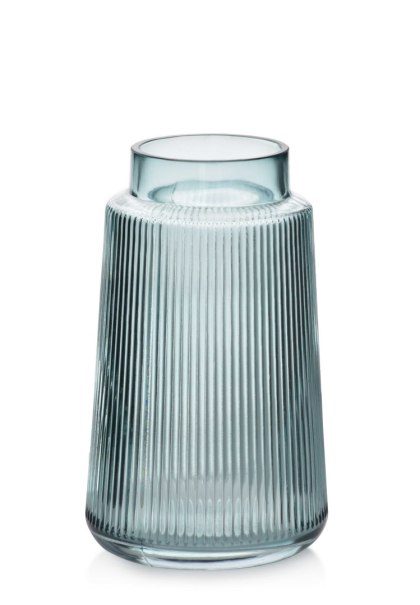 Wazon szklany SERENITE 11,5x11,5x20 cm – Szaro-niebieski, Pionowe paski