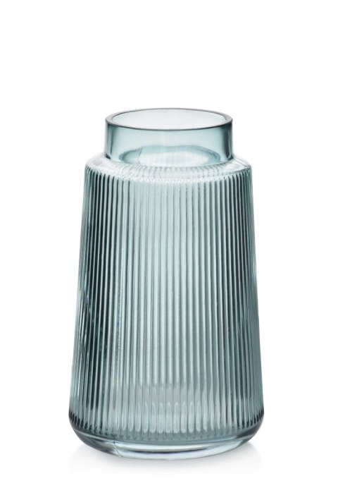 Wazon szklany SERENITE 11,5x11,5x20 cm – Szaro-niebieski, Pionowe paski